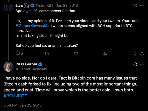 Ross Gerber tweet, January 29, 2018